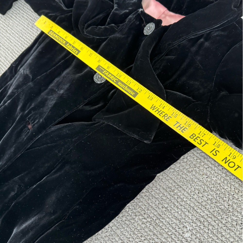 Vintage Black Velvet Tie Neck Ankle Length Dress Coat Size Small - Picture 10 of 15